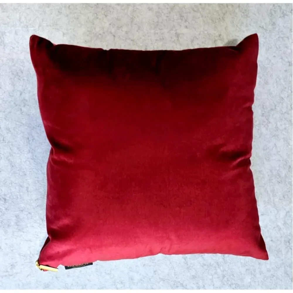 Rifle Paper Co x Loloi Velvet Floral Throw Pillow Burgundy Botanical Decor 16x16